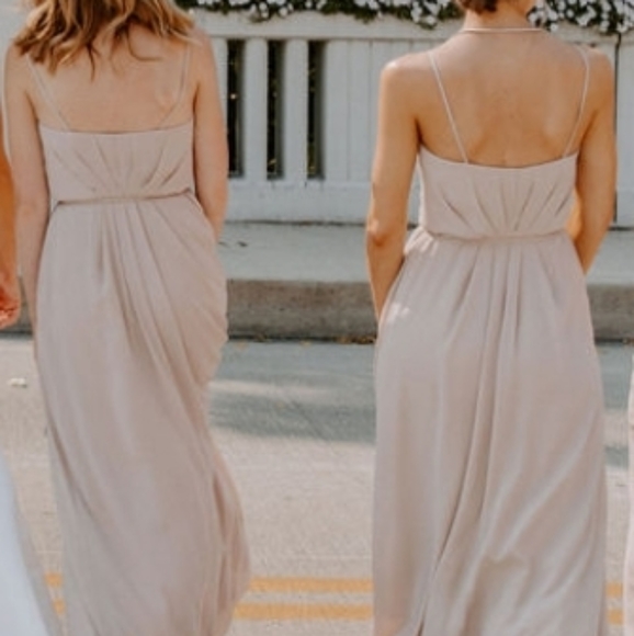 DB Studio David's Bridal Georgette Bridesmaid wrap dress Color Biscotti - Picture 4 of 7